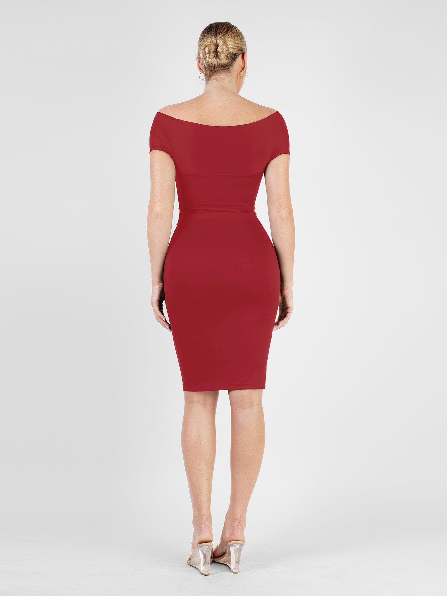 Off Shoulder V-Neck Ruched Midi jurk